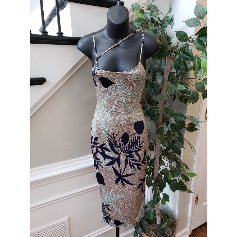 Uptown Sheath Dress Womens Medium Multi Floral Lined Scoop Neck Spaghetti Strap